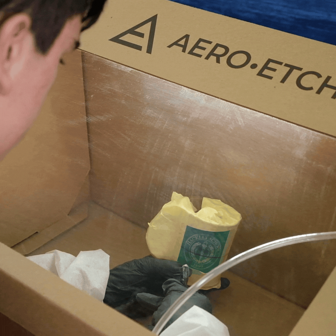 Sandcarving with Aero-Etch - glass coffee mug with Aero-Etch stencil